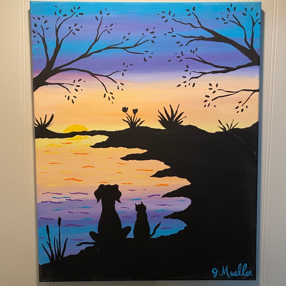 HAND CRAFTED painting pets home decor wall art dog cat handmade puppy kitty pond